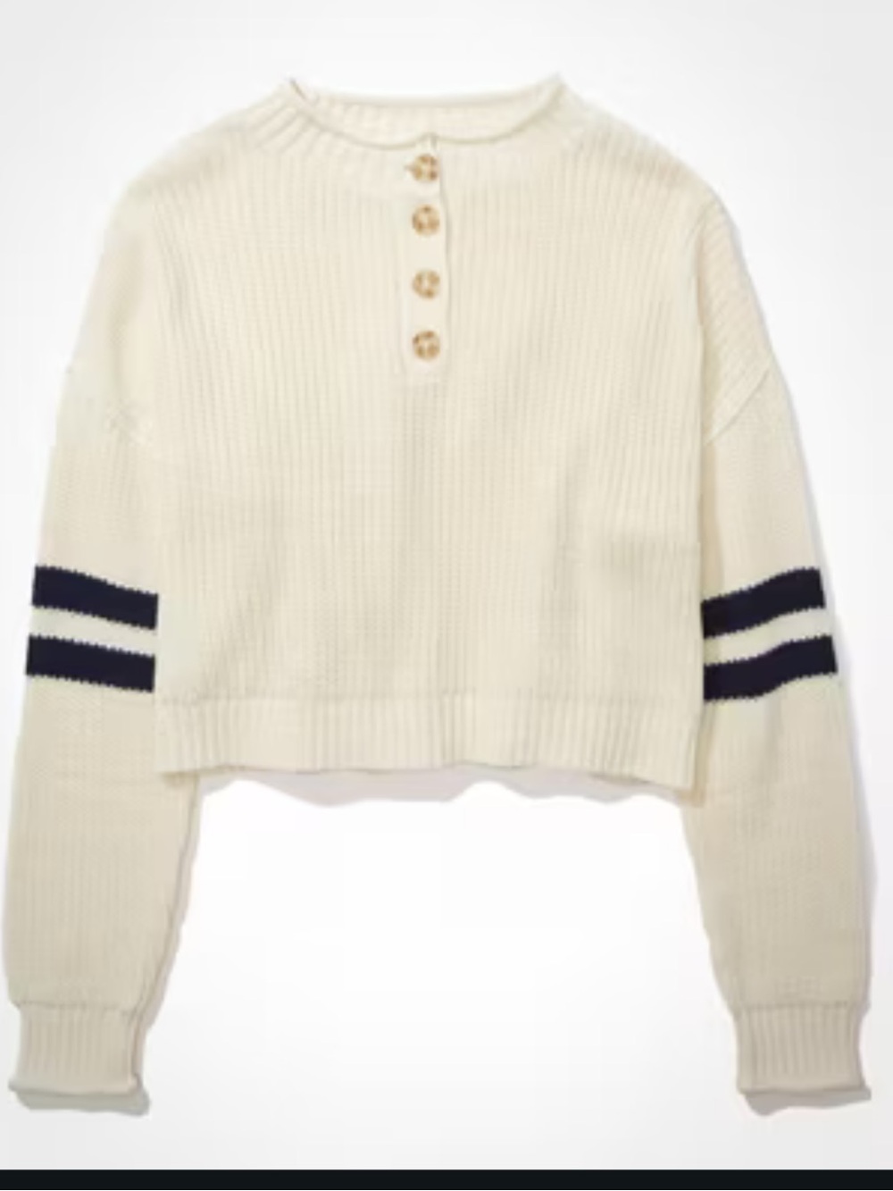 American Eagle Henley Cropped Sweater with Navy Stripes